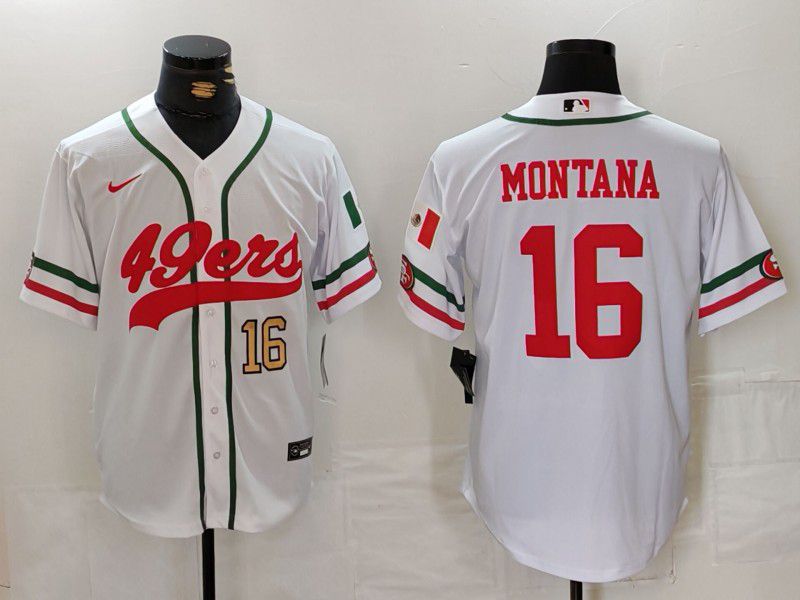 Men San Francisco 49ers #16 Montana White Joint Name 2024 Nike Limited NFL Jersey style 2